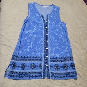 J Jill sleeveless tunic button up top floral light and dark blue women’s XS
